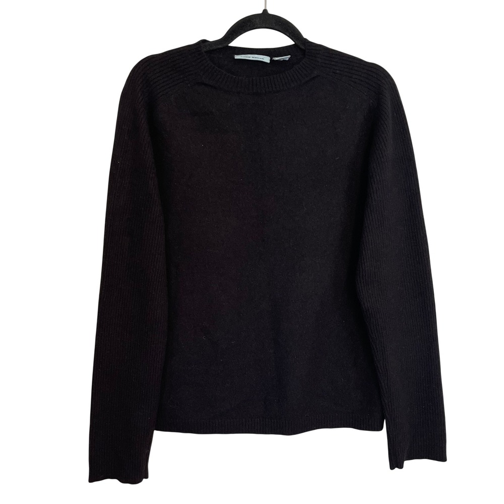 Gene Meyer Mens Black 100% Cashmere Ribbed Sleeve Crew Neck Sweater Large